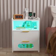 Mesitas de Noche Blancas, Con Estación de Carga,2 Cajón y Compartimento Abierto 50x40x64cm