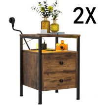 Chleby - Mesitas de Noche Pack 2,con 2 Cajones y Compartimento Abierto, 2 Tomas ca, 2 Puertos USB,40x40x61 cm