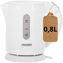Mesko MS1376 Hervidor Agua Eléctrico, 0,8 L, Resistencia Oculta, Inalámbrico, Apagado Automático, Base 360o 1600W Blanco