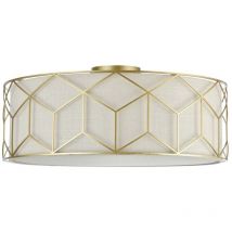 Plafoniera Contemporanea Messina Metallo Oro 5 Luci Diffusore Lino Su Pvc