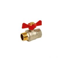 Sferaco - Messingkugelhahn PN40 männlich und weiblich + roter Schmetterlingsgriff, 15X21