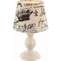 Elegante lampada da tavolo in metallo crema crema paralume in tessuto nero con iscrizione Globo 21692