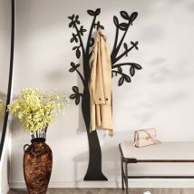 Metall Garderobenleiste 170x75cm 6 Jackenhaken, Wand Garderobenpaneel Modern, Garderobenhaken Schwarz, Gaderobenpanelle Vorzimmer, Baum Garderobe Wand