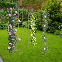 Buri - Metall Rankhilfe antik grün 3er-Set Rankgitter Rosensäule Obelisk Spalier Garten
