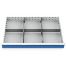 Metalleinteilung Set 5-teilig, r 36-24, Schubladennutzmaß 900 x 600 mm, Blendenhöhen 100 / 125 mm Maße in mm (BxTxH): 900 x 600 x 75