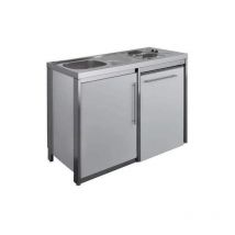 METALLINE 120cm angolo cottura con piano cottura e frigorifero, alluminio verniciato a polvere