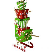 Metallschlitten mit grünen Geschenken cm26x51h115