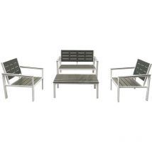 Frankystar - Metalwood Twilight - Salon de jardin avec canapé + table basse + 2 fauteuils