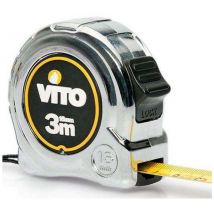 Vito Pro-power - Ruban Mètre rétractable 3M x 16mm Acier chromé Crochet et Bouton de blocage vito