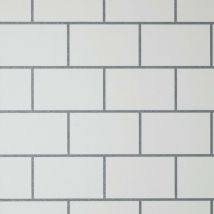 Crown - Metro Tile Wallpaper Silver White Metallic Textured Vinyl Glitter