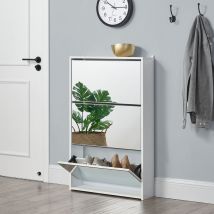 [en.casa] - Meuble à Chaussure Lund Miroir 103 x 63 x 17cm Blanc Lund Miroir