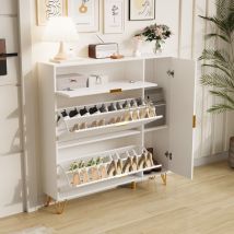 Eifson - Meuble à chaussures 110 cm, avec trois portes pliantes, poignées et pieds dorés, design minimaliste moderne, adapté aux couloirs et entrées