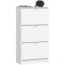 Akord - Meuble à chaussures Blanc 60 cm 3 portes façade Blanche 3 étagères 60x28,5x113 cm