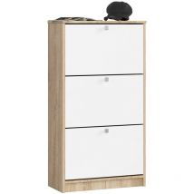 Akord - Meuble à chaussures Chêne Sonoma 60 cm 3 portes façade Blanche 3 étagères 60x28,5x113 cm