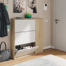 Meuble À Chaussures 4 Portes Blanc Et Bois – Style Scandinave – Dimensions 115x106x22cm – Capacité 26 Paires – Forex