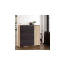 Forex - Meuble à chaussures à trois abattants et une porte, coloris noir et chêne, capacité 30 paires de chaussures, 106 x 115 x 22 cm