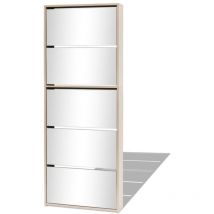 Lafomukea - Meuble à chaussures 5 étagères et miroir 63x17x169,5 cm Chêne