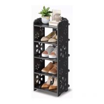 Yoleo - Meuble à Chaussures 5 Niveaux en Bois Plastique,Étagère de Rangement à Chaussures,Motif découpé,Déco 26x25x66CM,Noir