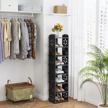 Yoleo - Meuble à Chaussures 8 Niveaux en Bois Plastique,Étagère de Rangement à Chaussures,Motif découpé,Déco 26x25x111CM,Noir