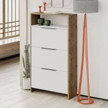 Toscohome - Meuble à chaussures 78x139,2h cm avec 3 portes battantes en blanc et structure en noyer - Kaju