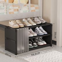 Qiyao - Meuble à chaussures, Armoire à chaussures simple à trois niveaux avec rideau de porte - Noir