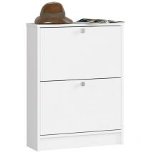 Akord - Meuble à chaussures Blanc 60 cm 2 portes façade Blanche 2 étagères 60x20x80 cm