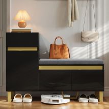 Schuhschrank Mit Sitzbank, Garderobenschrank Für Eingangsbereich, Flurschrank Mit Schublade Und Türen, Modernes Design Aus Mdf, Schwarz