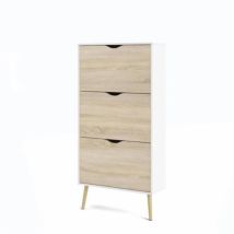 Meuble A Chaussures - Blanc / Chene - 12 Paires - Pietement Évasé En Bois Massif - 70,2 X 23,9 X 138,9 Cm - Tvilum