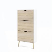 Tvilum - Meuble a chaussures - Blanc / Chene - 12 paires - Pietement évasé en bois massif - 70,2 x 23,9 x 138,9 cm