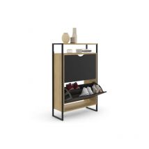 Meuble à chaussures 12 paires boston 2 portes avec étagère supérieure design industriel