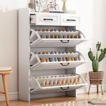 Modernluxe - Meuble à chaussures en panneau de particule - 3 portes abattants et 2 tiroirs - Blanc