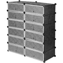 Sifree - Meuble a chaussures en plastique Armoire 12 Cubes Etagere de rangement 95 x 37 x 107 cm Noir imprimee