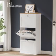 Havenlyhome - Meuble À Chaussures 3 Portes Abattantes, 6 Séparateur Réglable, Pour Entrée, Couloir, Chambre, L60xp24xh117 Cm, Blanc