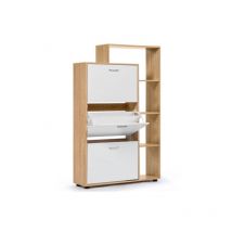 Meuble à chaussures 18 paires klark imitation hêtre 3 portes blanches avec étagère