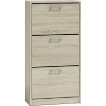 Fano - Meuble à chaussures style moderne - 116x60x28 cm - Rangement chaussures 3 portes 6 niches - Meuble d'éntrée Sonoma