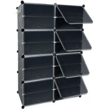 Meuble à Chaussures 2x8 Niveaux Étagère à Chaussures Noire diy en Plastique pp, Rangement Gain de Place 16 Compartiments Naizy
