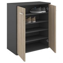 Meuble à chaussures olympe, en mélaminé gris mat et décor chêne sonoma