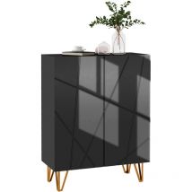 Meuble à chaussures style Art déco 2 portes 5 niveaux piètement épingle acier doré façade laquée noir