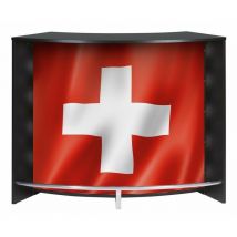 Meuble Bar Comptoir d'Accueil Noir 3 Tablettes 134,5 x 104,8 x 55,3 cm - Coloris: Drapeau Suisse 650