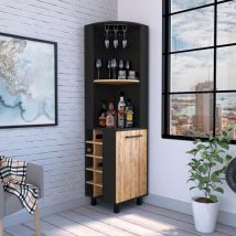 Tuhome Concept - Meuble Bar d'angle Kaia, 179.8 cm al x 44.95 cm an x 44.95 cm p , Noir / Miel