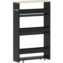 Kleankin - Meuble bas colonne rangement salle de bain à roulettes 3 niveaux dim. 48L x 15l x 80H cm mdf panneaux noir aspect chêne clair