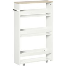 Kleankin - Meuble bas colonne rangement salle de bain à roulettes 3 niveaux dim. 48L x 15l x 80H cm mdf panneaux blanc aspect chêne clair