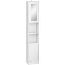 Kleankin – Colonne De Salle De Bain Blanc 30x28x170cm – 2 Portes, Miroir, Étagères Réglables – Panneaux De Particules, Fixation Murale