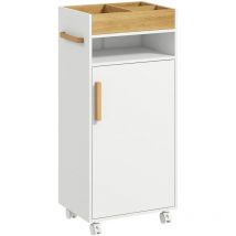 Kleankin - Meuble bas de salle de bain sur roulettes porte 2 étagères niche plateau amovible bois de hêtre verni blanc