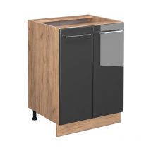 Vicco - Meuble bas de cuisine Fame-Line, Anthracite Haute brillance, 60 cm sans plan de travail