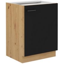 Meuble bas - modena - 60 cm - 1 porte battante - Chene artisan et noir mat - cuisinier