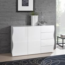 Web Furniture - Meuble buffet cuisine et salon 130 cm 2 portes 4 tiroirs blanc Onda Kommode