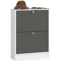 Akord - Meuble à chaussures Blanc 60 cm 2 portes façade Gris Graphite 2 étagères 60x20x80 cm