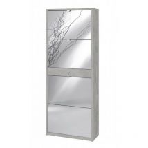 Sarmog - Meuble à chaussures avec quatre portes miroir et un tiroir Beton Cemento 63x29x h164 cm