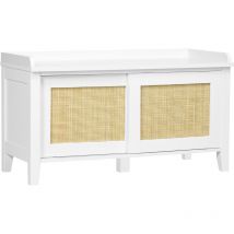 Homcom - Meuble chaussures banc à chaussures 2 en 1 style bohème chic 2 portes coulissantes - mdf blanc cannage rotin
